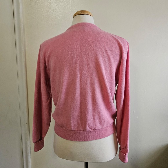 Vtg 70s 80s London Fog Pink Knit Cardigan Sweater Button Front V-Neck Medium - Picture 4 of 6